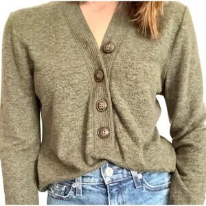 Saturday/Sunday women's green solid long sleeve hi-low knit sweater size S
